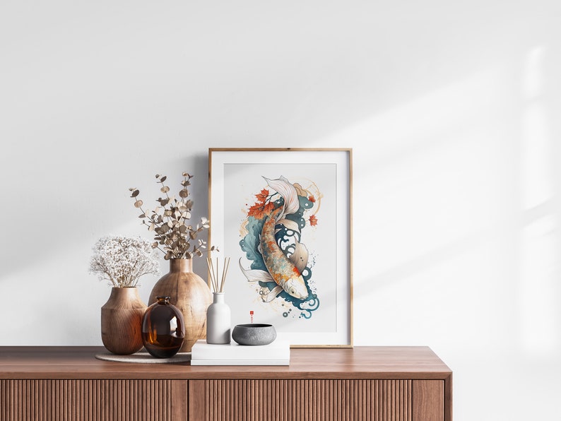 Japanese Koi Fish Set of 3 Prints, Abstract Wall Art, Living Room Art, Above Bed Decor, 3 Panel Print Set, Gallery Wall Set image 8