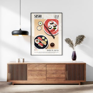 Japanese Cuisine Set of 3 Prints, Sushi, Ramen, Sake, Living Room Art, Kitchen Decor, Retro Japan Food Posters, Japanese Dishes, Gallery Set image 5