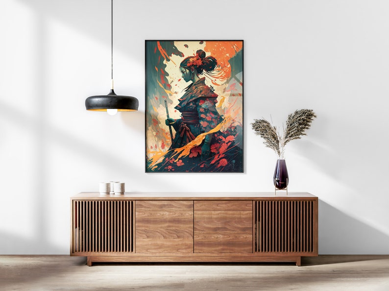 Samurai Warrior Printable Set of 3, Modern Ukiyo-e Wall Art, Living Room Art, Above Bed Decor, Digital Print Set, Gallery Wall Set, Anime image 6