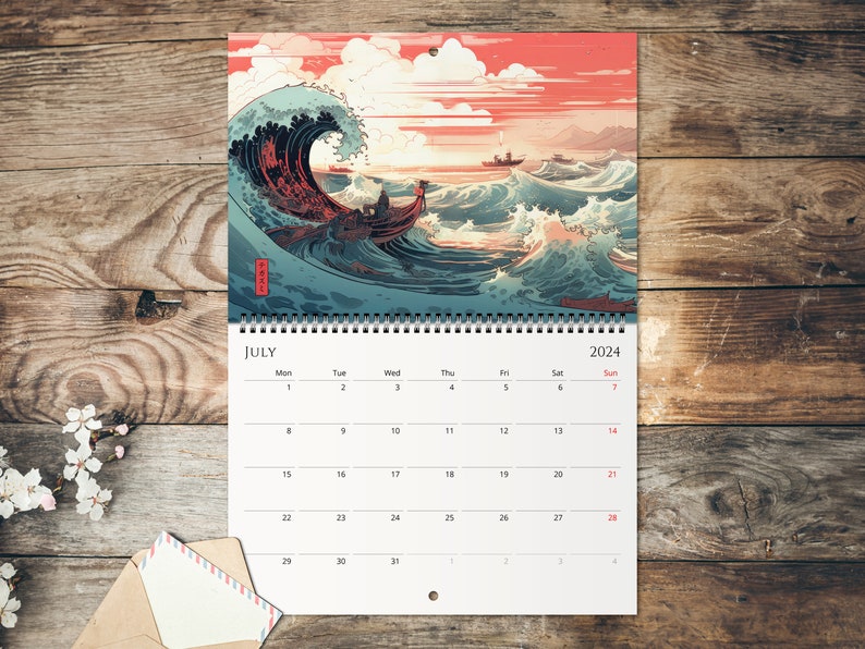 2024 Wall Calendar, Modern Japanese Ukiyo-e Designs, Monthly Planner, Koi Fish, Mount Fuji, Sakura, Japanese Wall Art image 7