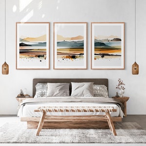 Modern Landscape Watercolour Printable Set of 3, Neutral Japandi Wall Art, Living Room Art, Above Bed Decor, Digital Print Set, Abstract Set image 9