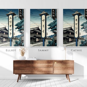 Your Name in Japanese Print, Personalised Custom Name Poster, Modern Ukiyo-e Town Wall Art, Japanese Gift, Katakana Japanese Translation image 5