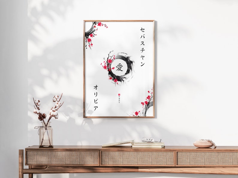 Personalised Couple Print, Names Translated into Japanese Katakana, Calligraphy Wall Art, Custom Wedding Anniversary Valentines Gift image 3