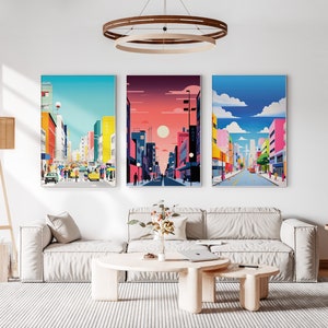 Tokyo Meridian Printable Set of 3, Modern Wall Art, Japanese Street Set, Living Room Art, Above Bed Decor, Digital Set, Anime Gallery Set image 2