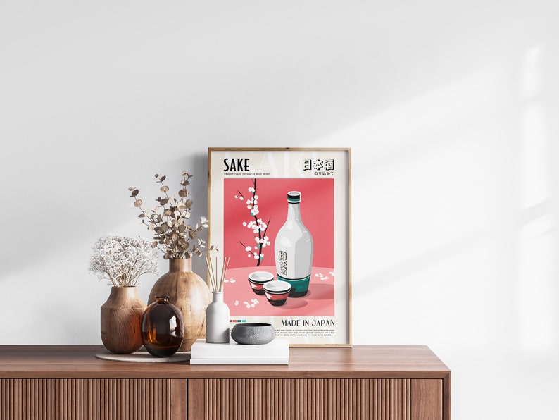 Japanese Cuisine Set of 3 Prints, Sushi, Ramen, Sake, Living Room Art, Kitchen Decor, Retro Japan Food Posters, Japanese Dishes, Gallery Set image 8