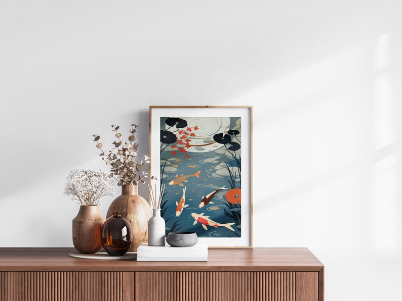 Japanese Koi Fish Zen Garden Set of 3 Prints, Abstract Wall Art, Living Room Art, Above Bed Decor, 3 Panel Print Set, Gallery Wall Set image 7