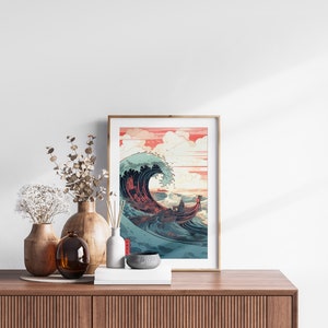 The Great Wave off Kanagawa Reimagined Set of 3 Prints, Modern Ukiyo-e Wall Art, Living Room Art, Above Bed Decor, Triptych Set, Gallery Set image 6