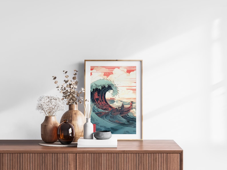 The Great Wave off Kanagawa Reimagined Set of 3 Prints, Modern Ukiyo-e Wall Art, Living Room Art, Above Bed Decor, Triptych Set, Gallery Set image 6