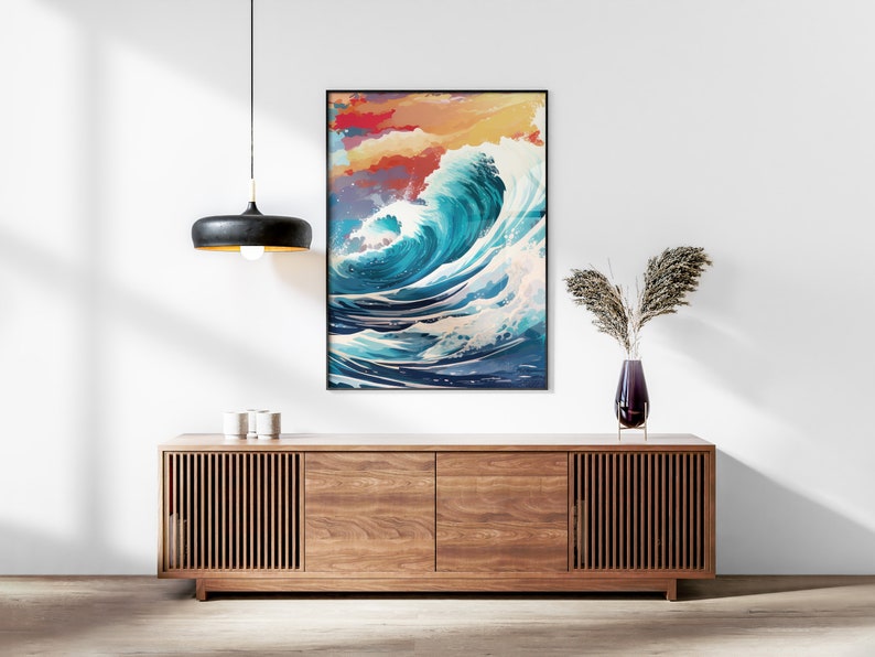 The Great Wave off Kanagawa Reimagined Set of 3 Prints, Modern Ukiyo-e Wall Art, Living Room Art, Above Bed Decor, Triptych Set, Gallery Set image 4