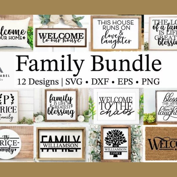 Incredible Family SVG Bundle JPG PNG - Family Monogram Design Direct Download - Family Quote File - 12 Designs