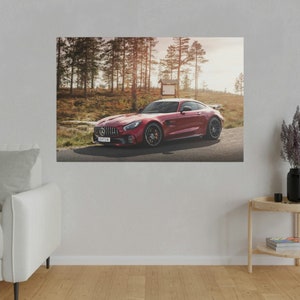 Red Mercedes-Benz AMG GT R Canvas Wall Art - Automotive Poster Print, Garage Decor, Car Enthusiast Gift