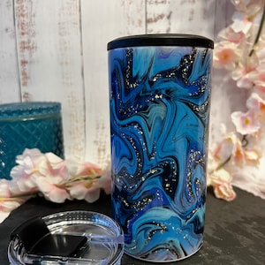 Blue Swirl Stainless Steel Insulated 4-in-1 Can Cooler