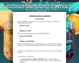 Bartender Contract Template Etsy UK