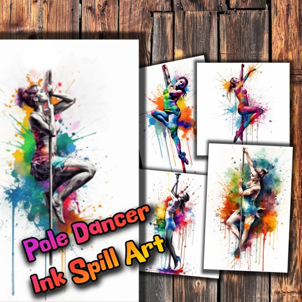 Pole Dance Art, 14 Ink Spill Digital Prints Bundle Collection Printable Images for Pole Fitness Dancers Studios Instuctors Posters Decor