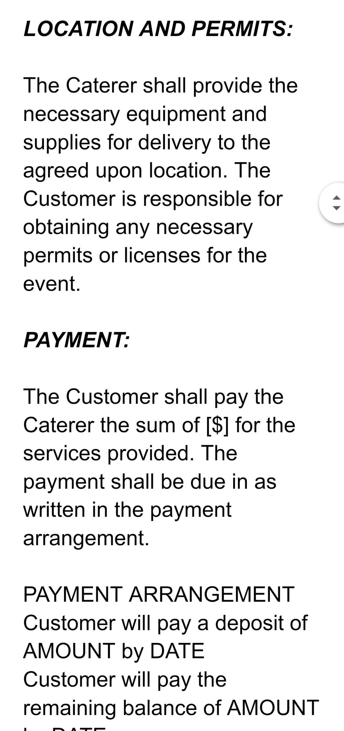 Editable FOOD CATERING Contract Template THOROUGH 5 Pages Ultra
