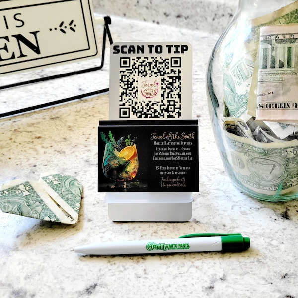 Compact Virtual Tip Jar + Business Card Holder - Use Your Popl or any QR Code Digital Tip Bartenders Bakers Crafters Vendors Small Business