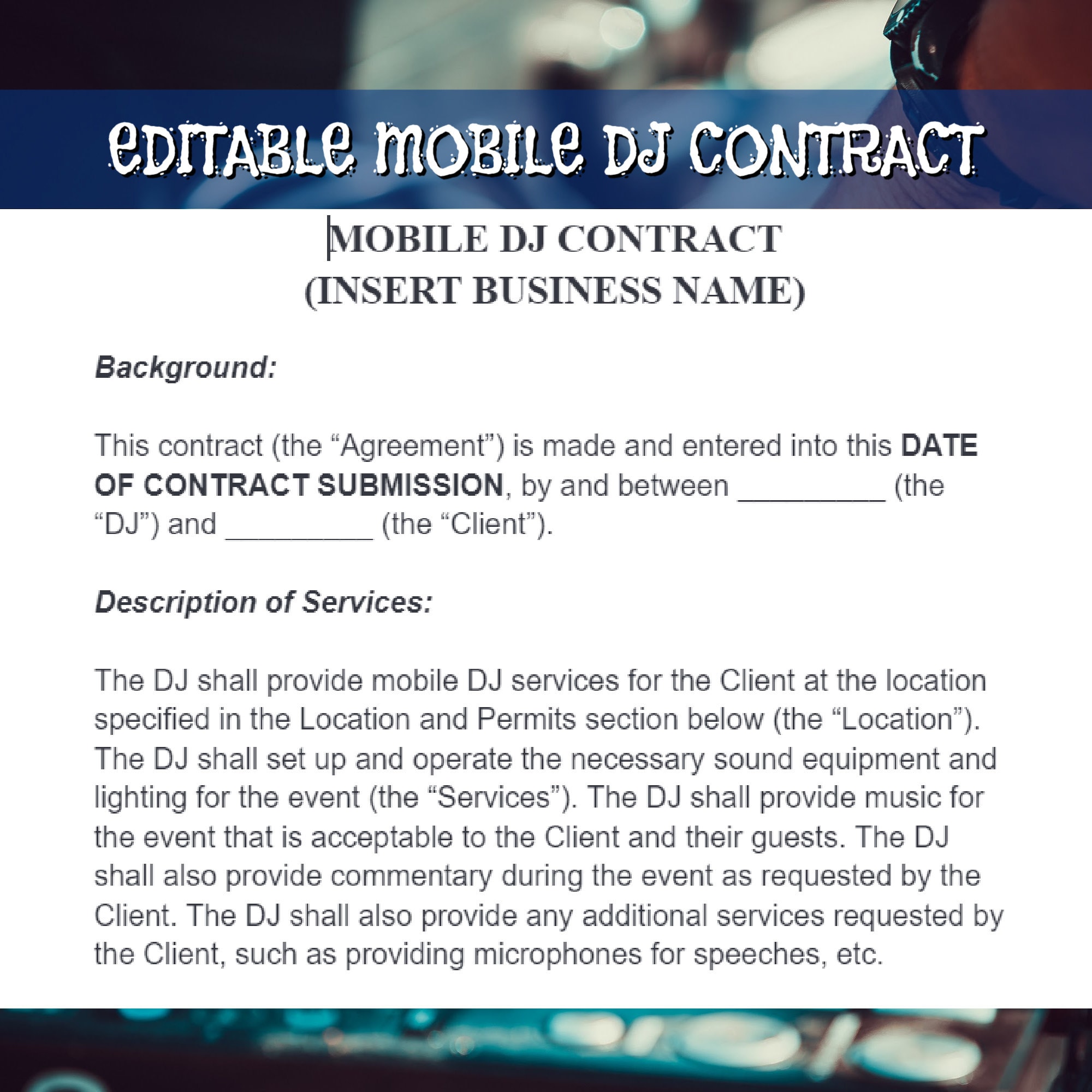 Editable MOBILE DJ Contract Template - THOROUGH, 6 Pages, Ultra ...