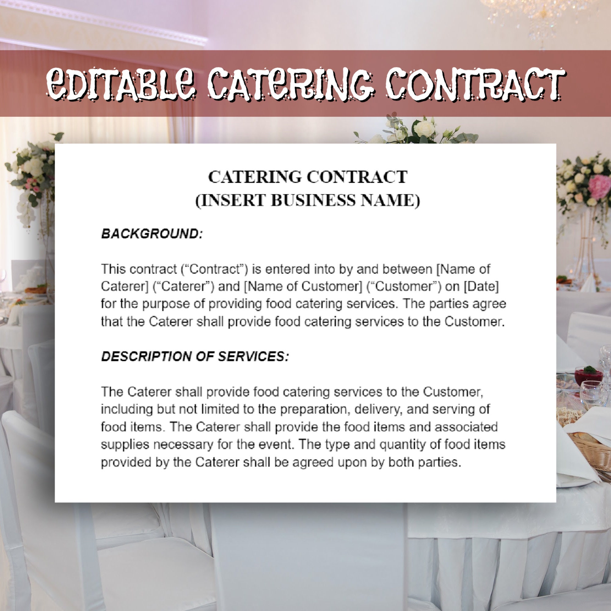 Editable FOOD CATERING Contract Template THOROUGH 5 Pages Ultra