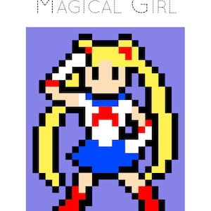 Comic-Buch und Videospiel Pixelated Quilt-Muster-Superheld: Magisches Mädchen -36 "x 45""Fertiggestellt-von Quiltoni."