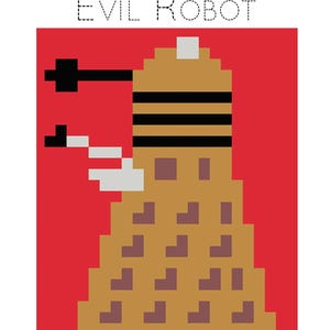 Comic Book and Video Game Pixelated Quilt Pattern-Sci-Fi  Evil Robot-39 1/2" x 48 1/2" Finished-by Quiltoni