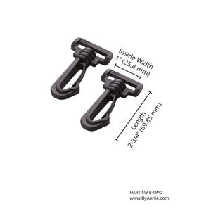 ByAnnie 1 Inch Swivel Hooks Set of 2 Black Plastic har1-sw-b-two Bag Making Hardware