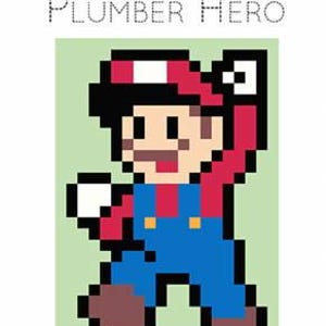 Comic Book and Video Game Pixelated Quilt Pattern-Games: Plumber Hero - 33.5" x 48.5" Finished-by Quiltoni