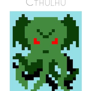Comic Book and Video Game Pixelated Quilt Pattern-Fantasy - Cthulhu -40.5" x 46.5" Finished-by Quiltoni