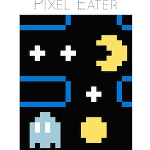 Comic Book and Video Game Pixelated Quilt Pattern-Games:  Pixel Eater -33 1/2" x 44" Finished-by Quiltoni