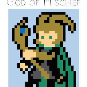 Comic Book and Video Game Pixelated Quilt Pattern-Comics: God of Mischief -39" x 48" Finished-by Quiltoni