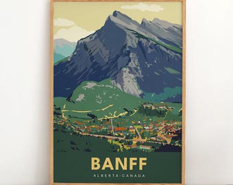 Plakat podróżniczy Banff Vintage | Alberta, Kanada, wydruk górski | Park Narodowy Gór Skalistych