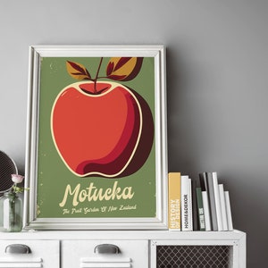 Motueka New Zealand Apple Poster: Retro Travel Print (Digital Download)