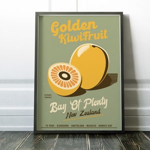 Kiwifruit Golden New Zealand Retro advertisement Poster Digital download NZ Travel Poster NZ ad
