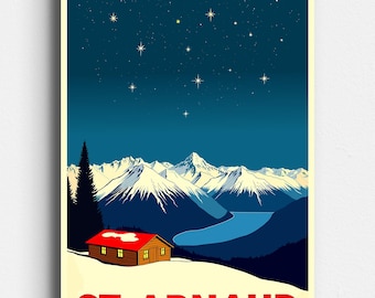 St Arnaud New Zealand - Rotoiti Nelson Lakes National Park, Retro Travel Poster - Vintage Mid Century Style Art - Digital Download
