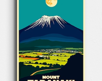 Mount Taranaki New Zealand - Retro Travel Poster - Vintage Mid Century Style Art - Mount Egmont, New Plymouth,  Digital Download