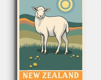 Southland New Zealand - Invercargill Retro Travel Poster - Sheep Farming Advertisement, Vintage Mid Century Style Art - Digital Download