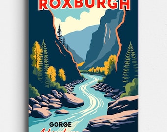 Roxburgh Gorge Queenstown New Zealand - Retro Travel Poster - Vintage Mid Century Style Art - Wanaka - Digital Download
