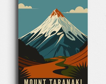 Mount Taranaki New Zealand Retro Travel Poster | Digital download | Mt Taranaki Mount Egmont Mt Ruapehu | Vintage Poster Art - Download