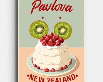Pavlova New Zealand - Vintage Advertisement - Kiwiana - Retro Travel Poster - Vintage Mid Century Style Art - Digital Download