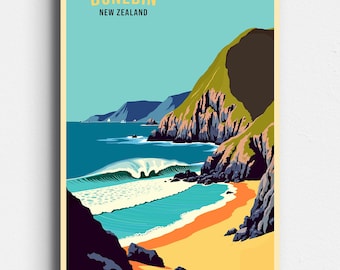 Dunedin New Zealand - Retro Surf Poster | Vintage Travel | Surf Poster Art | NZ Wall Art - Digital Download