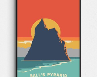 Ball's Pyramid - Lord Howe Island Retro Travel Poster | Australia | NSW, Elizabeth Reef, Middleton Reef - Vintage Poster | Digital Download