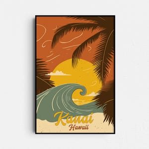 Kauai Hawaii Retro Travel Poster - Vintage Surf Art - Maui, Big Island Poster Digital Download