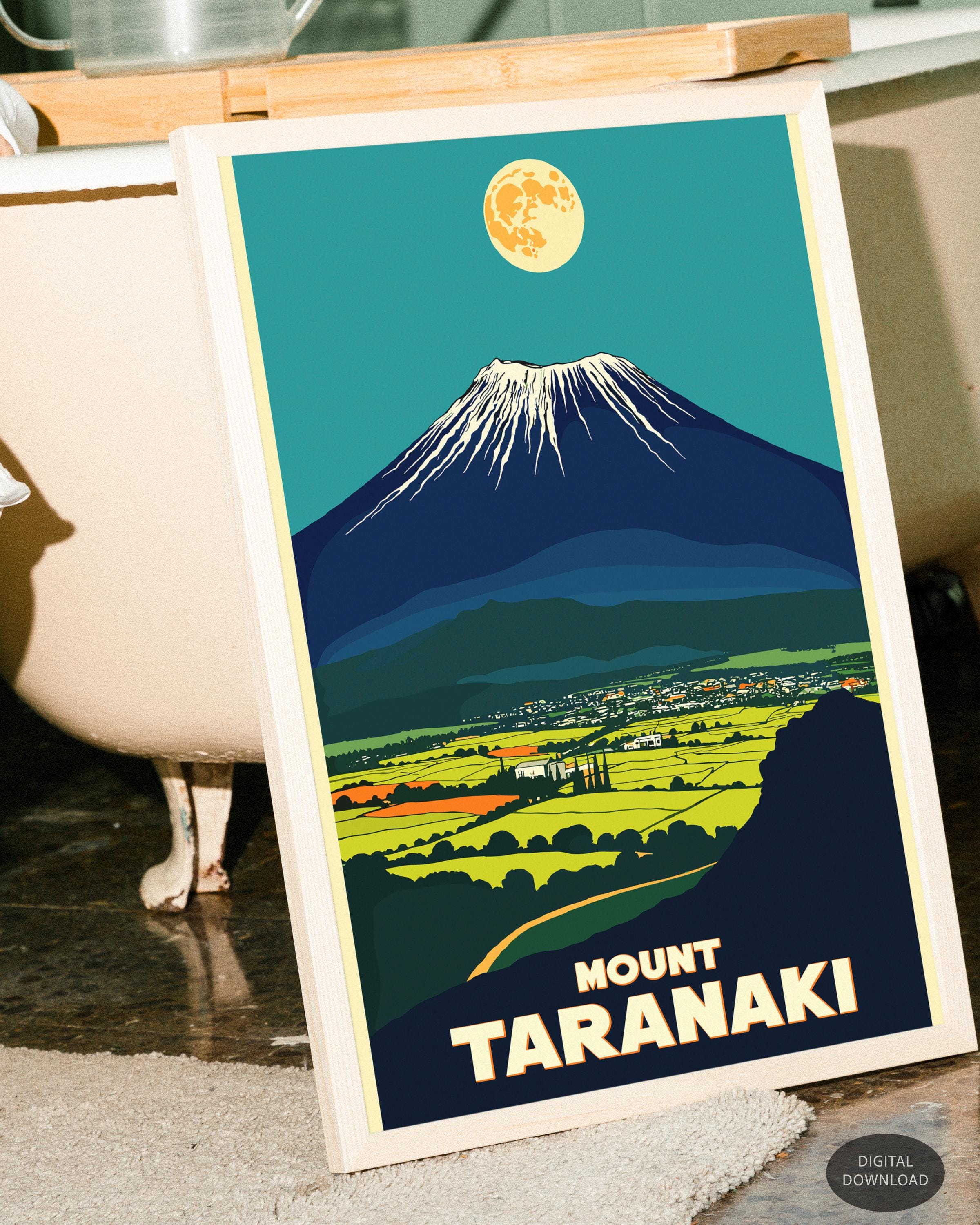 Mount Taranaki New Zealand - Retro Travel Poster - Vintage Mid