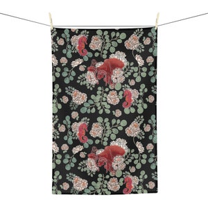 omphalous black peach tea towel