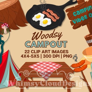 Camping Clipart Set-Handmade Camping- Travel Clip Art-Wood sign- Digital Download-Commercial Use