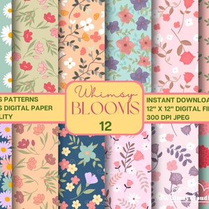 Floral Seamless Digital Paper Pack - Hand drawn Floral - Flower Digital Patterns-Daisy Paper-Rose Paper-Digital Scarpbook-Floral Prints