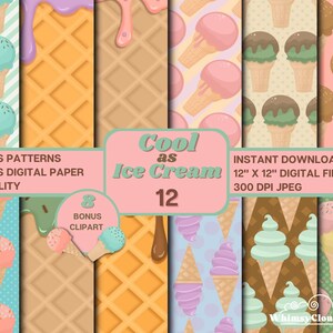 Ice Cream Seamless Digital Paper with Bonus Clip Art- Handmade-Waffle patterns-icecream- Commercial use-Instant Download