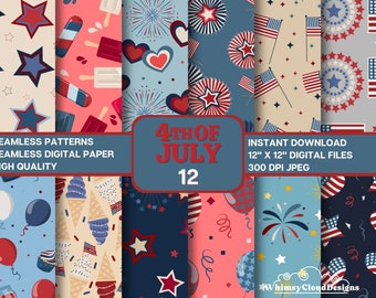 Happy 4th of July Digital Paper - Handmade-Patriotic patterns-Independence Day-Seamless Repeating Pattern-Digital Scrapbook-Commercial Use