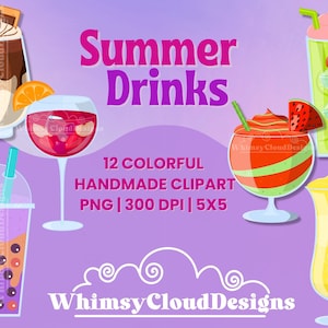 Summer Drinks and Cocktails Clipart Set-Smore-Watermelon-lemonade clip art-Cherry Limeade-Commercial Use-Instant Download