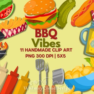 Summer BBQ Clipart Collection - Barbeque-Hamburger-Lemonade-Watermelon-Commercial License-PNG-Instant Download