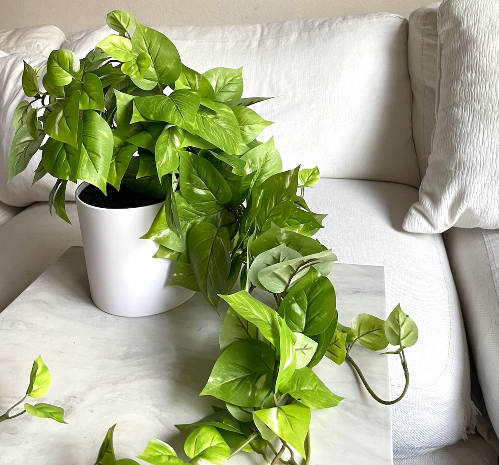 30in. Realistic Fake Pothos Plant With Removable White Pot Etsy
